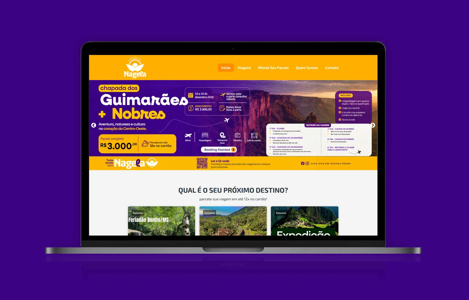 Página inicial do site Turistando com Nagela, com pacotes turísticos, destinos de viagens e opções de roteiros personalizados.