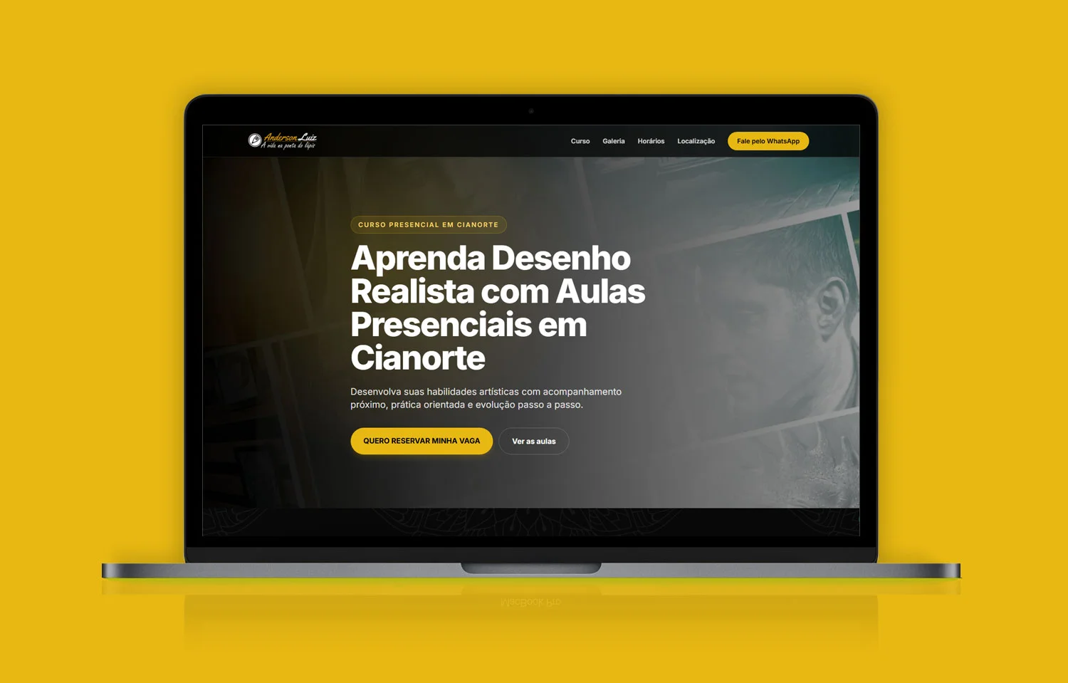 Landing Page da Escola de Desenho Anderson Luiz, com apresentação de aulas presenciais de desenho realista em Cianorte.